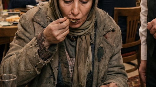 Evsiz bir kadın üç gündür aç olduğu için lüks bir restorana girdi