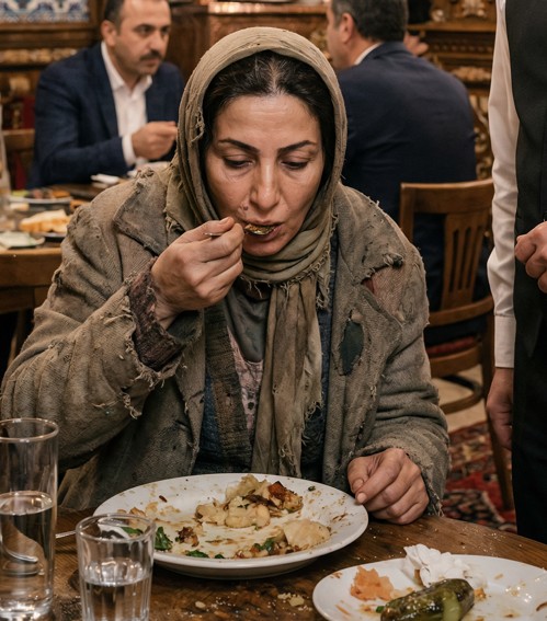 Evsiz bir kadın üç gündür aç olduğu için lüks bir restorana girdi - 1